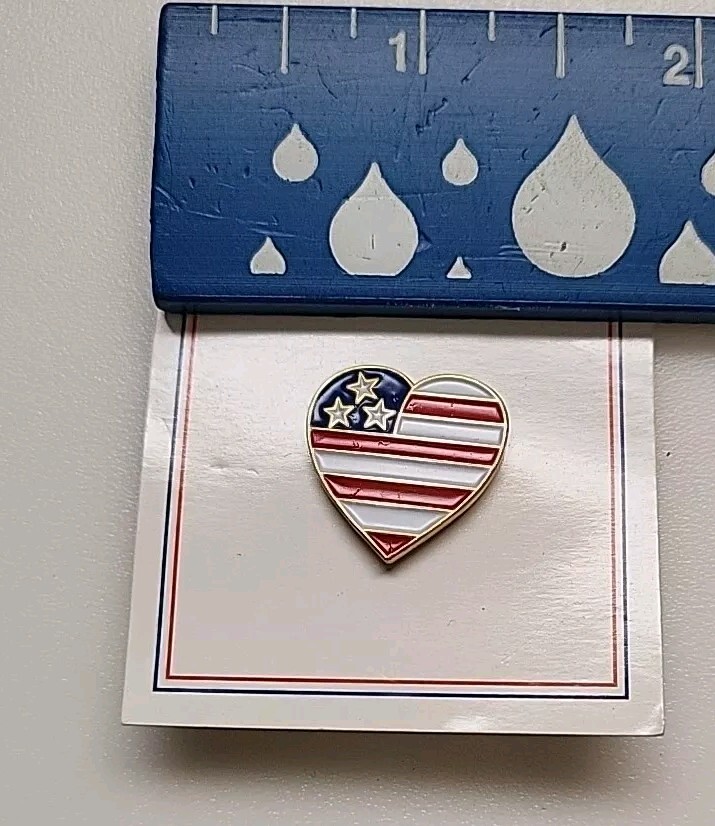 American Flag Heart-Shaped LAPEL PIN ~ Tie Tack ~ Hat Vest Badge Pinback