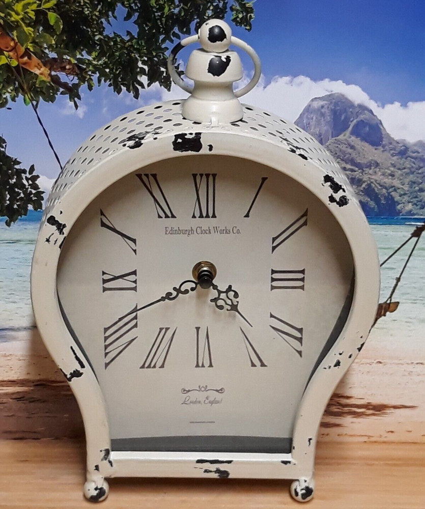 Edinburgh Clock Co. White Rustic Farmhouse Distressed Table Top Clock