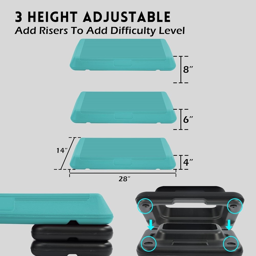 Compact Aerobic Stepper with 4 Stackable Risers - Non-Slip Design for Safety