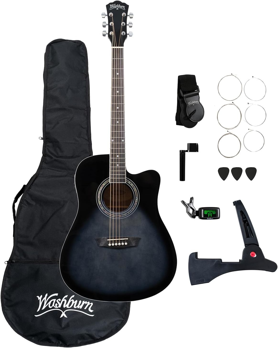 Washburn WA90CE Acoustic-Electric Guitar Kit – Dreadnought Cutaway, Built-In