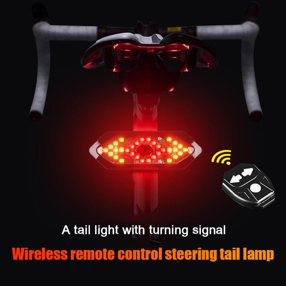 Bicycle Tail Light USB Wireless Remote Control Turn Signal Warning Lamp+Horn