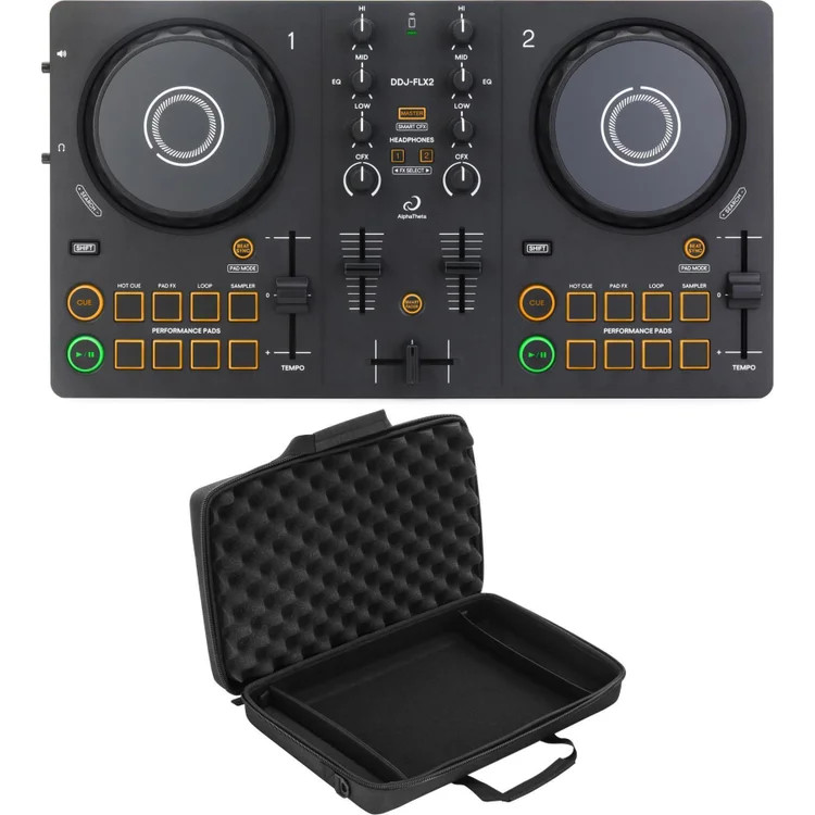 AlphaTheta DDJ-FLX2 2-deck DJ Controller with Odyssey EVA-molded Case
