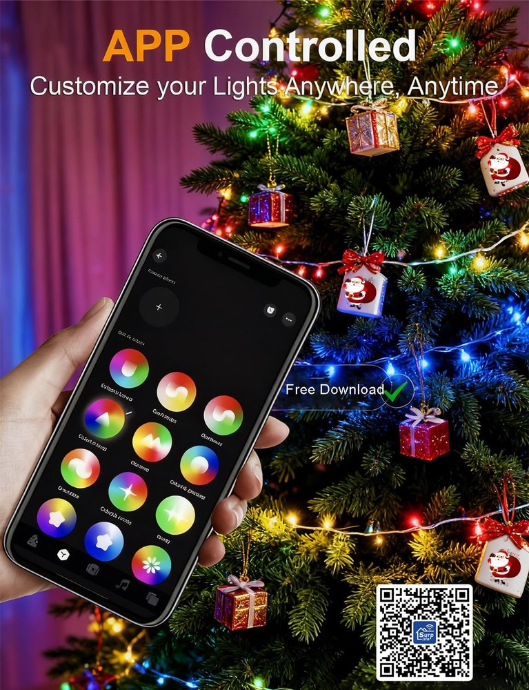 echosari Christmas String Lights, 100 LED Smart 33 Ft, 33Ft Clear Cable