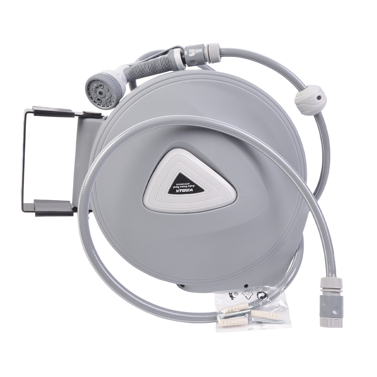 32FT 65FT 100FT Retractable Garden Water Hose Reel Spray Gun Rewind Wall Mounted