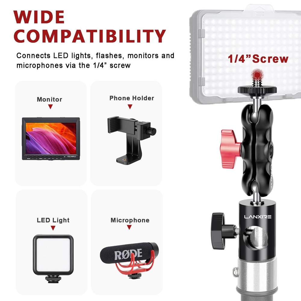 Light Stand Mount Adapter with Double Ball Head - Compatible with Camera Moni...