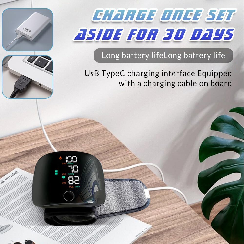 LED Blood Pressure Monitor Wrist Rechargeable Voice Broadcast Heart Rate Machine