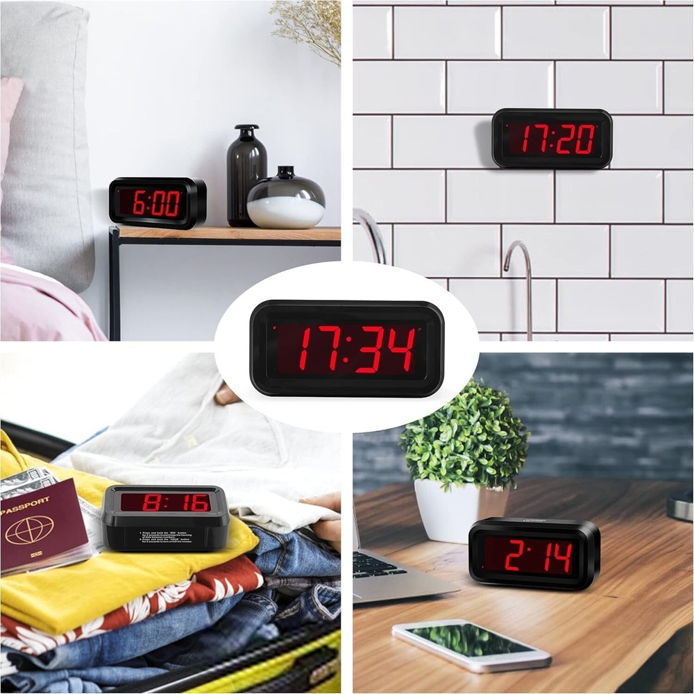 Digital Alarm Clock LED Display Small Wall Clock Battery Operated