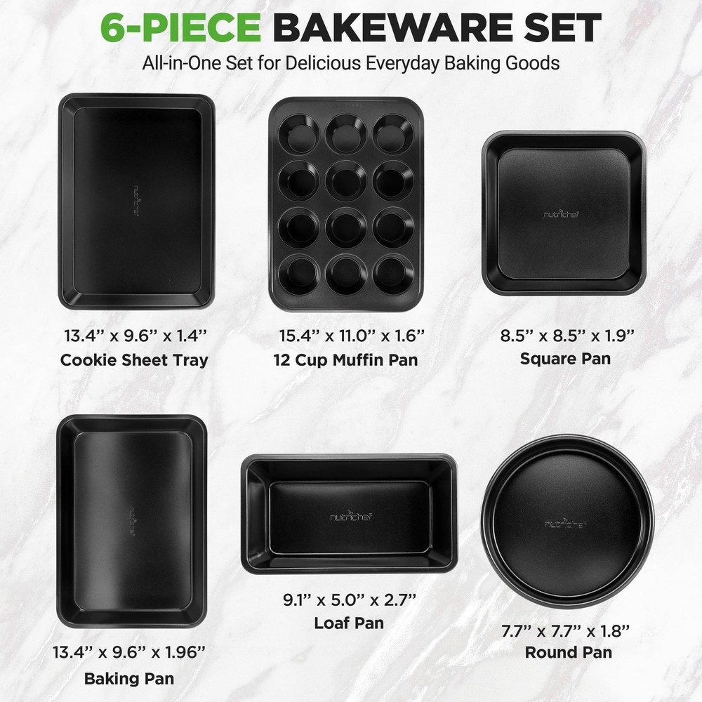 NutriChef Stackable Non-Stick Baking Pan Set – Carbon Steel One Size, Black