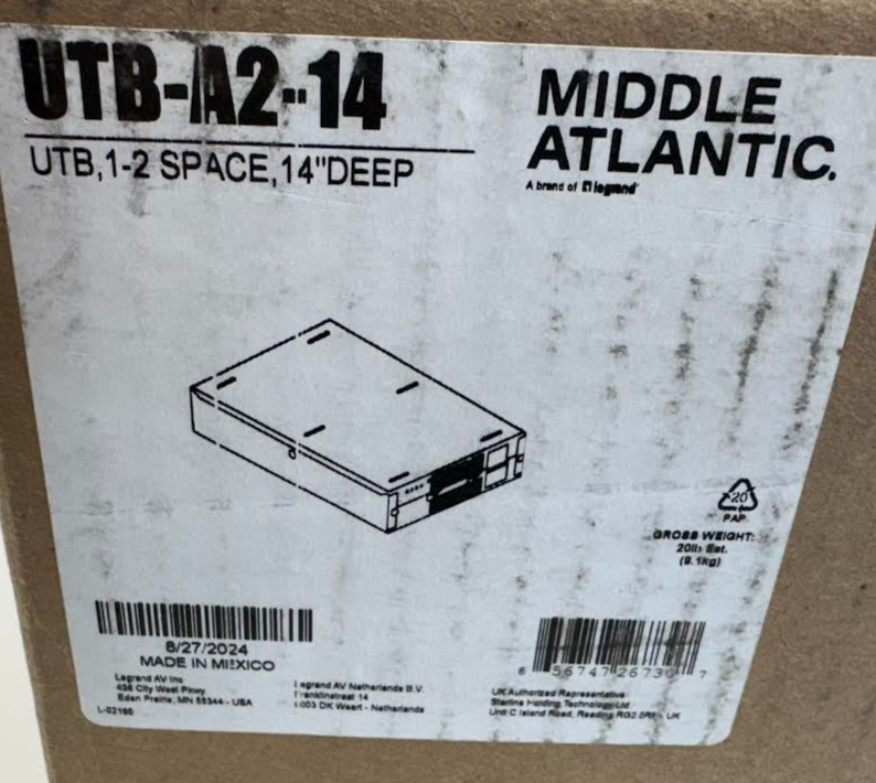 Middle Atlantic UTB-A2-14 Universal TechBox 2 Space Rack Under Table 14” Deep