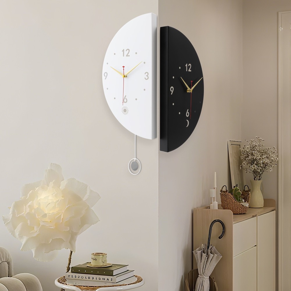 Wall Clock Decoration Double-sided Corner Wall Clock White+black Wall Clock