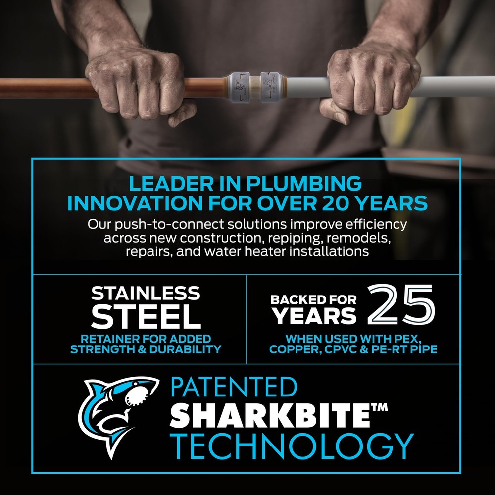 SharkBite Max 3/4 Inch Coupling, Push to Connect Brass in.,