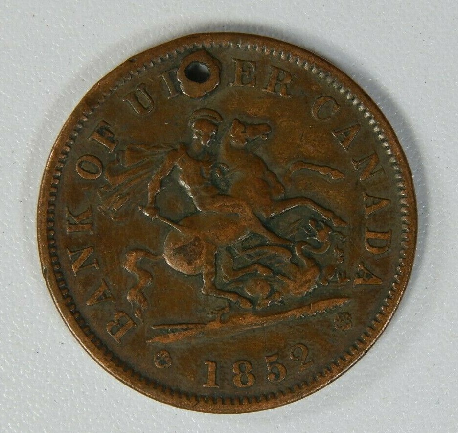 Canada (Upper Canada) Penny Token 1852 Copper holed