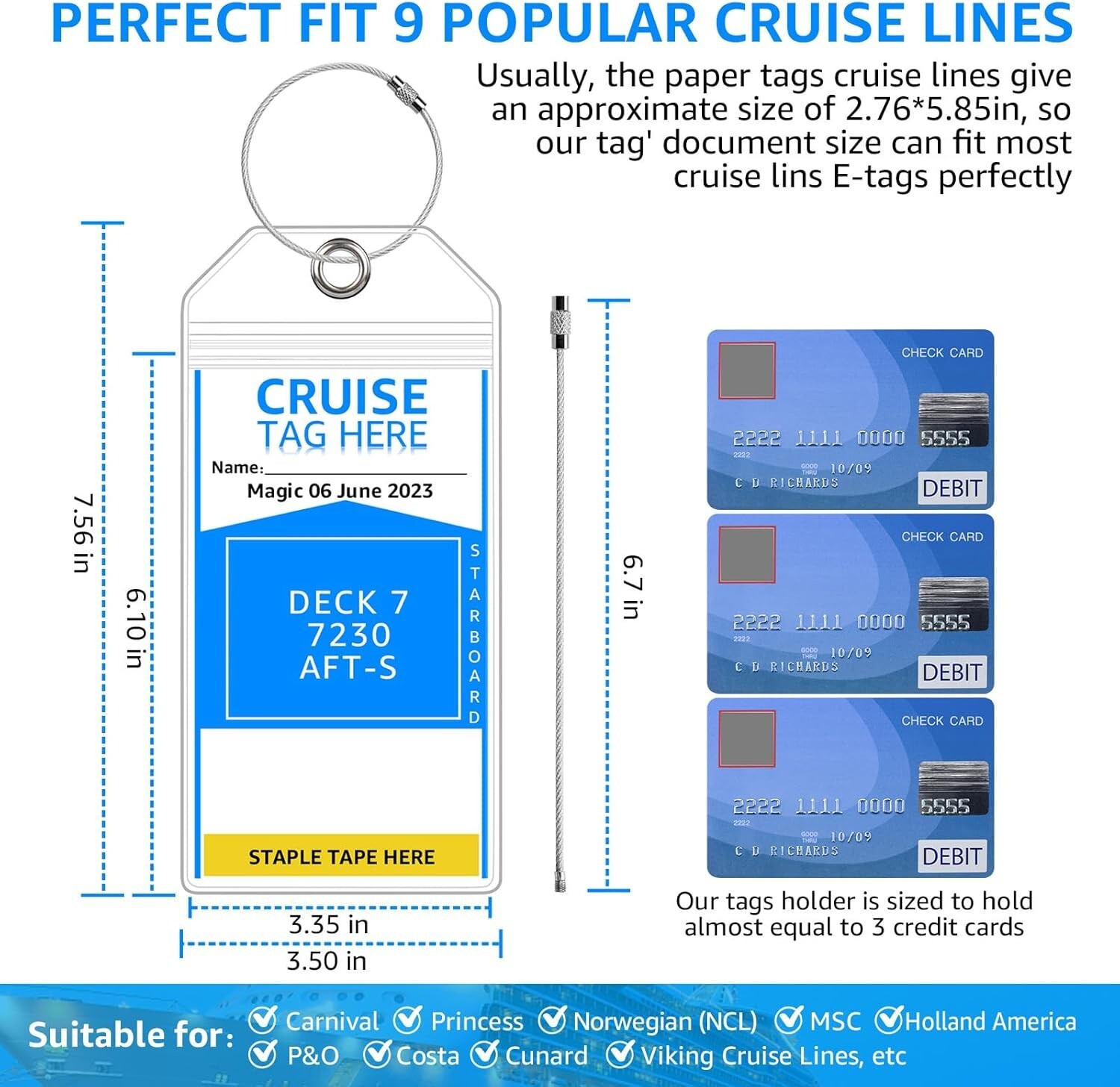 5 Pack Cruise Luggage Tag Holders For Carnival, NCL, Princess, MSC Cruise Ships,