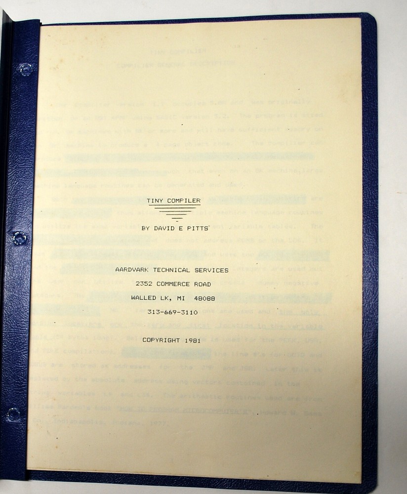 Tiny Compiler Instruction Manual 1981*- ships worldwide!