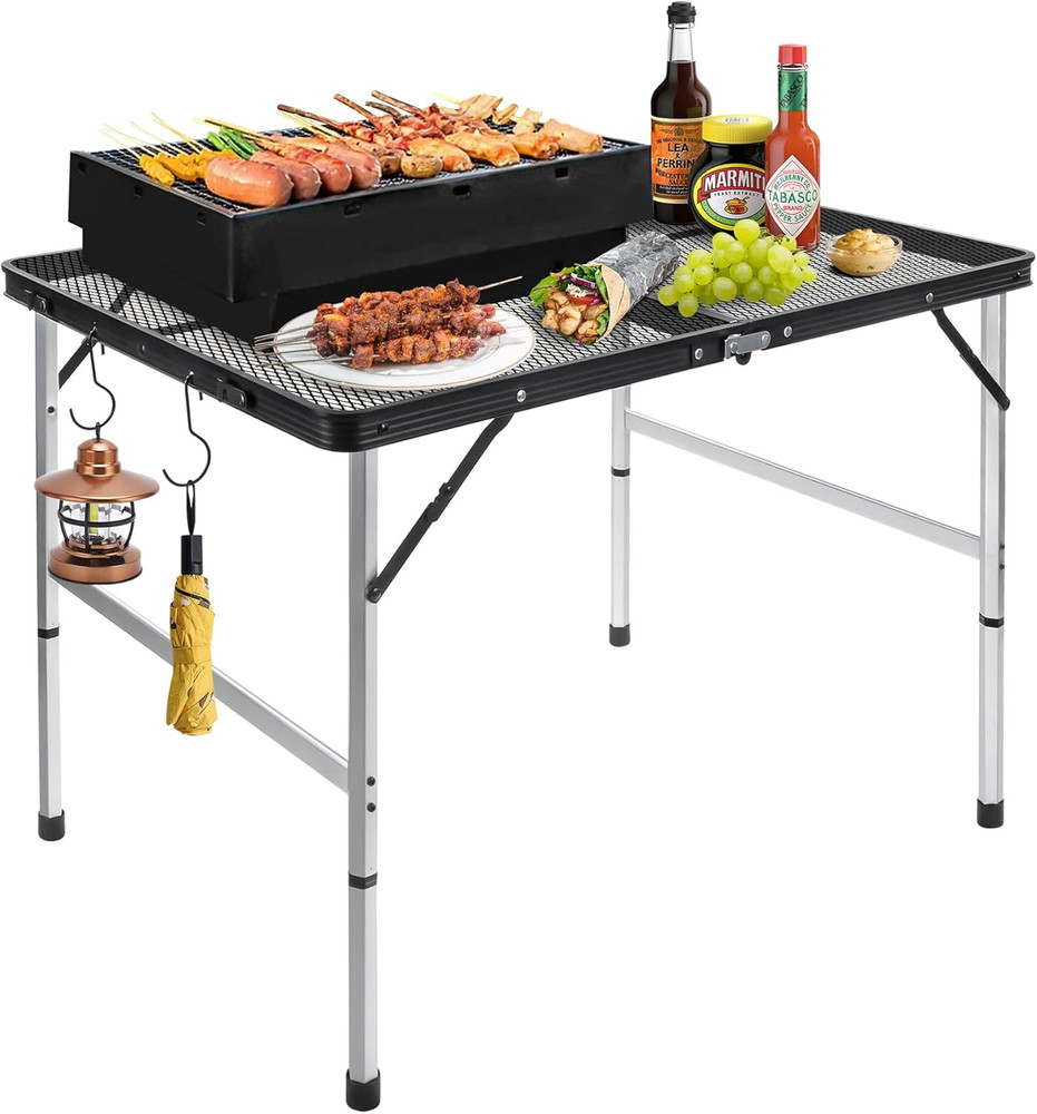3Ft X 2Ft Grill Table Portable Camping Table, Waterproof Black Folding Table wit
