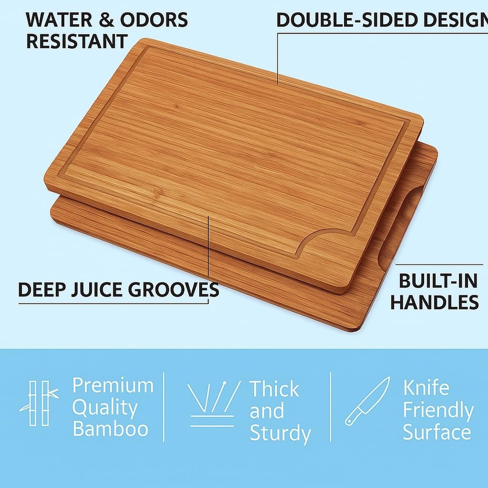 Bamboo Cutting Board Set (3-Pc) – Eco-Friendly Small/Medium/Large Chopping