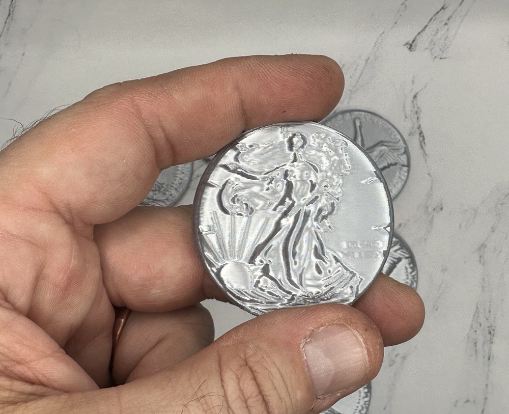 8pc Silver Eagle Style Coin Set | Faux Bullion Rounds Display Props Silver Stack