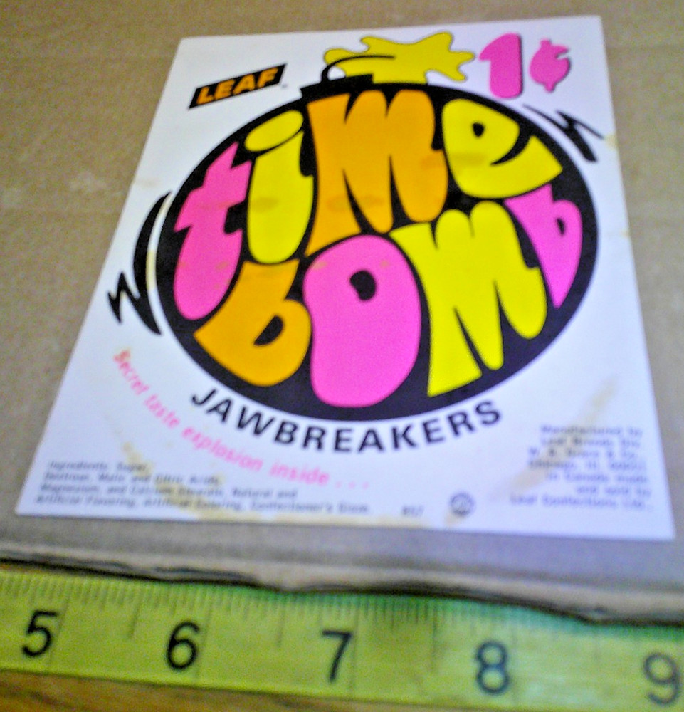 original Vintage vending machine display 1c card Leaf Time Bomb Jawbreakers