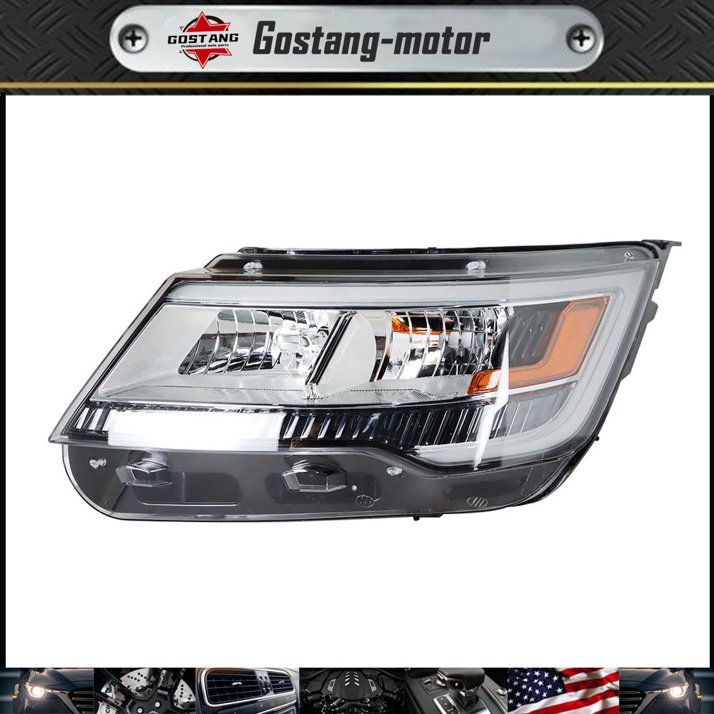 Headlight Driver/Left Side For Ford Explorer 2016-2019 w/ LED DRL Chrome Housing