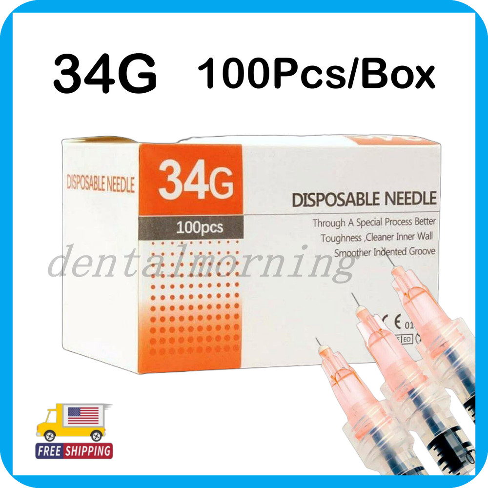 34G Disposable Sterile Injection Syringe Tips Needle For Tattoo Micro 100Pcs