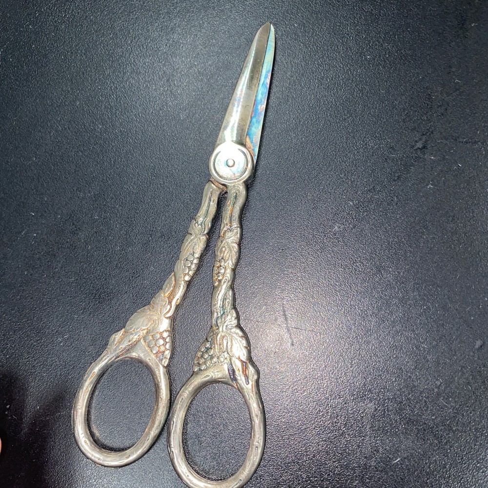 Antique Silver Plated Grape Scissors Grape Shears 1940s Sweden Floral Pattern