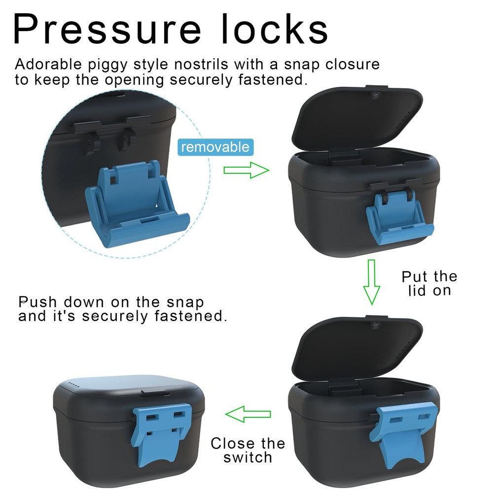 BVN Leakproof Denture Cup, Upgraded Carrying Storage, Bath Black+blue