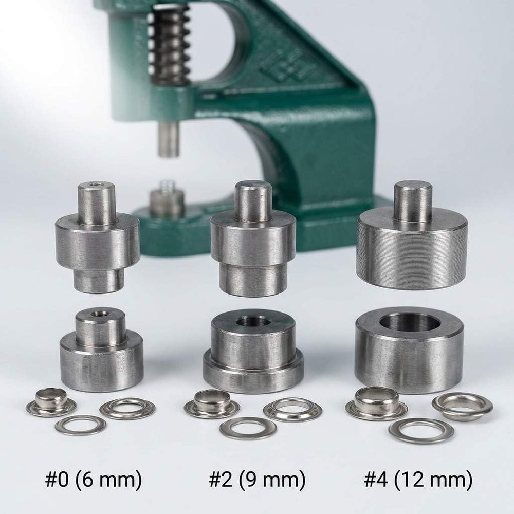 Grommet Press Machine Kit - 3 Size Dies & 1500 Pcs Grommets