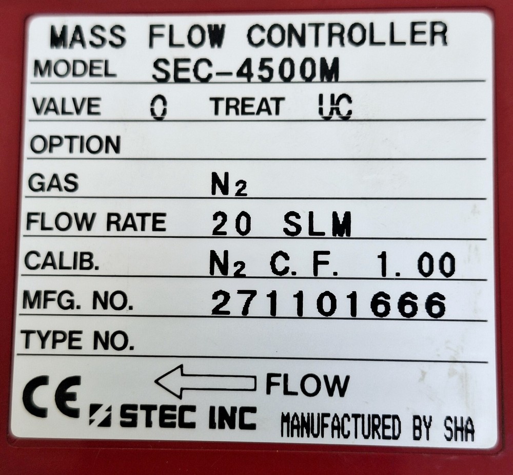 STEC SEC-4500M Mass Flow Controller 20 SLM