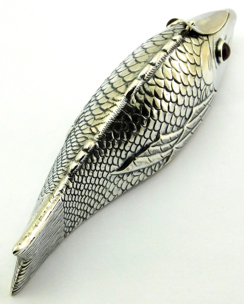Antique Solid Silver Fish Shaped Spice Box.