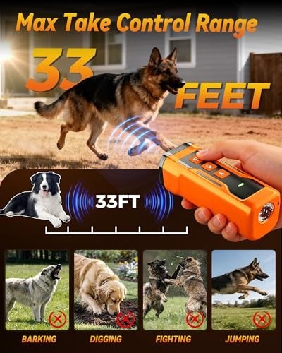 Ultrasonic Dog Bark Control Device - 6 Modes, 33 FT Range, Safe & Humane Anti-Ba