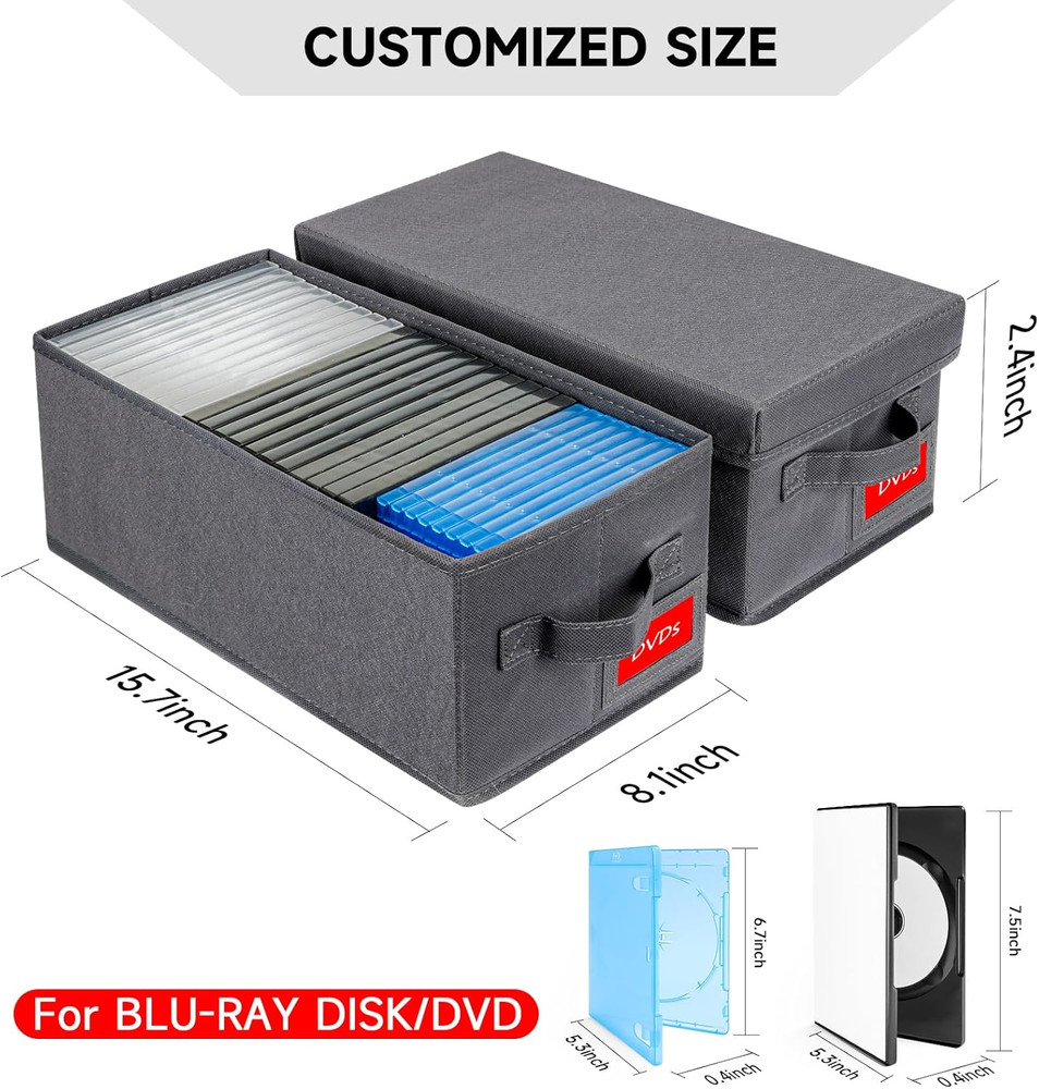 Upgrades DVD Storage Box - Perfect DVD Case Storage Solution, Stackable DVD Orga
