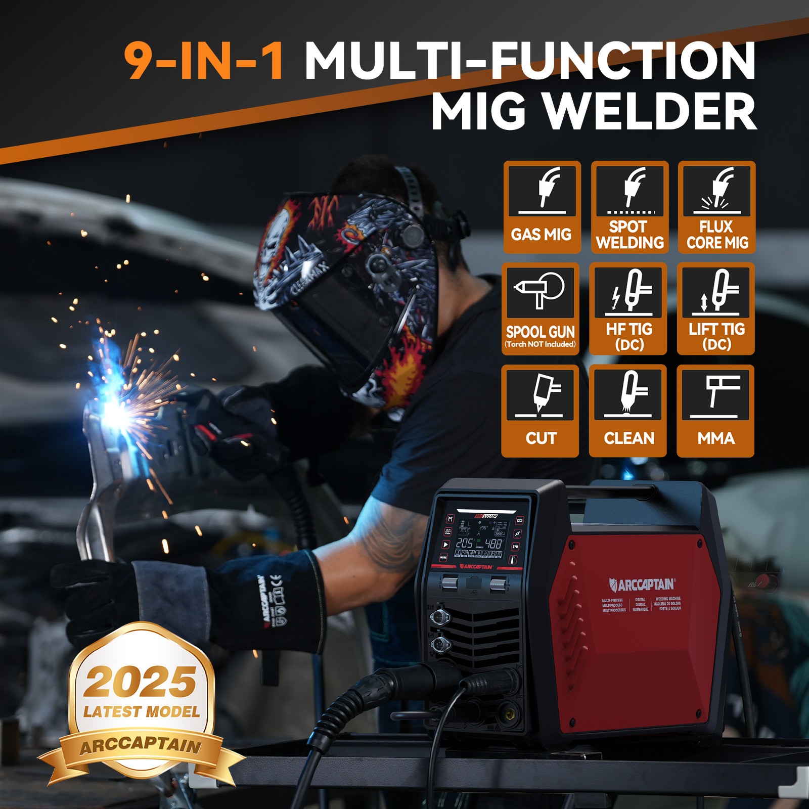 ARCCAPTAIN MIG205MP MIG Welder 9 IN 1 iControl APP Control 120/240V Dual Voltage