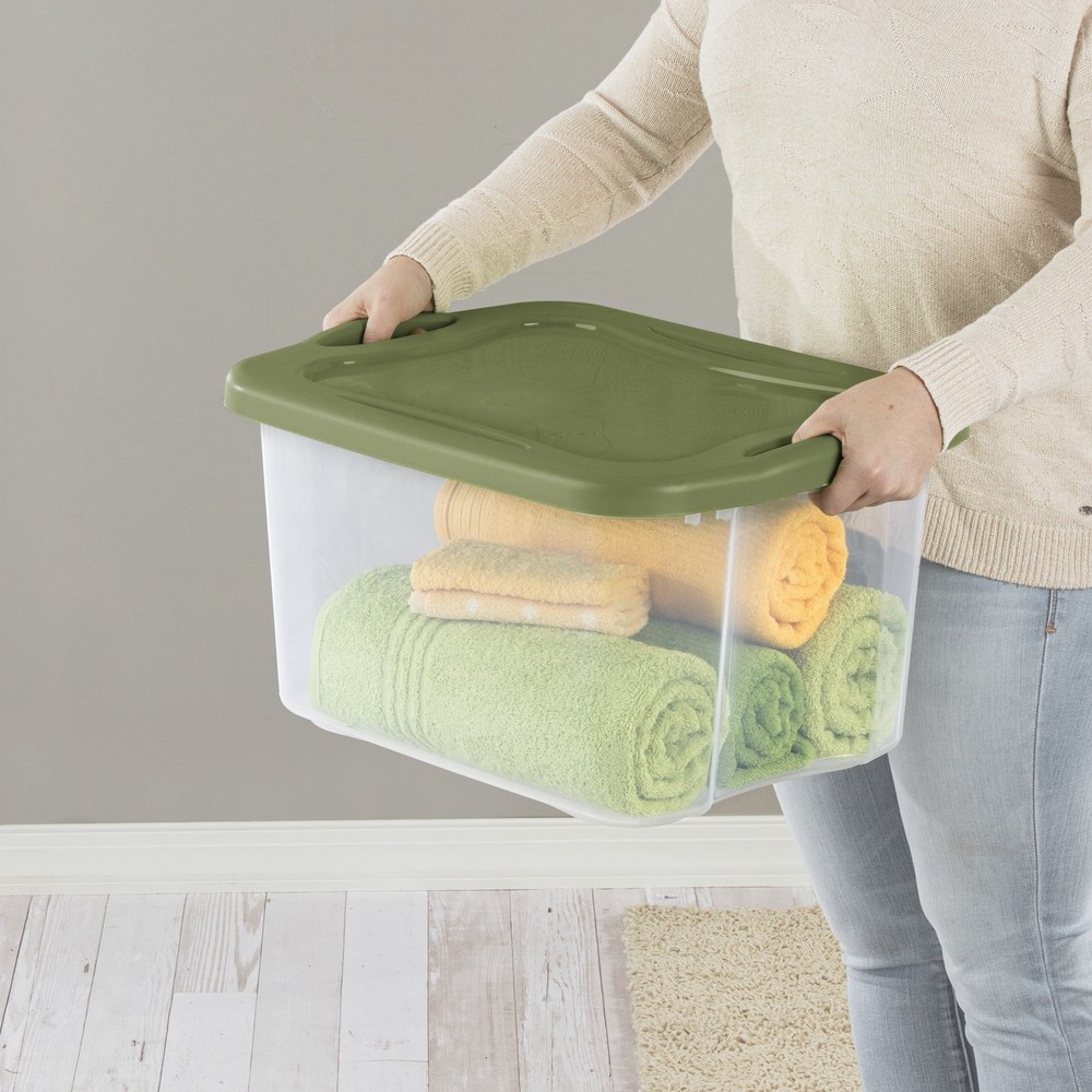 Large Plastic Storage Bin with Full-Grip Handles, 40 Quart Capacity, Green, Easy