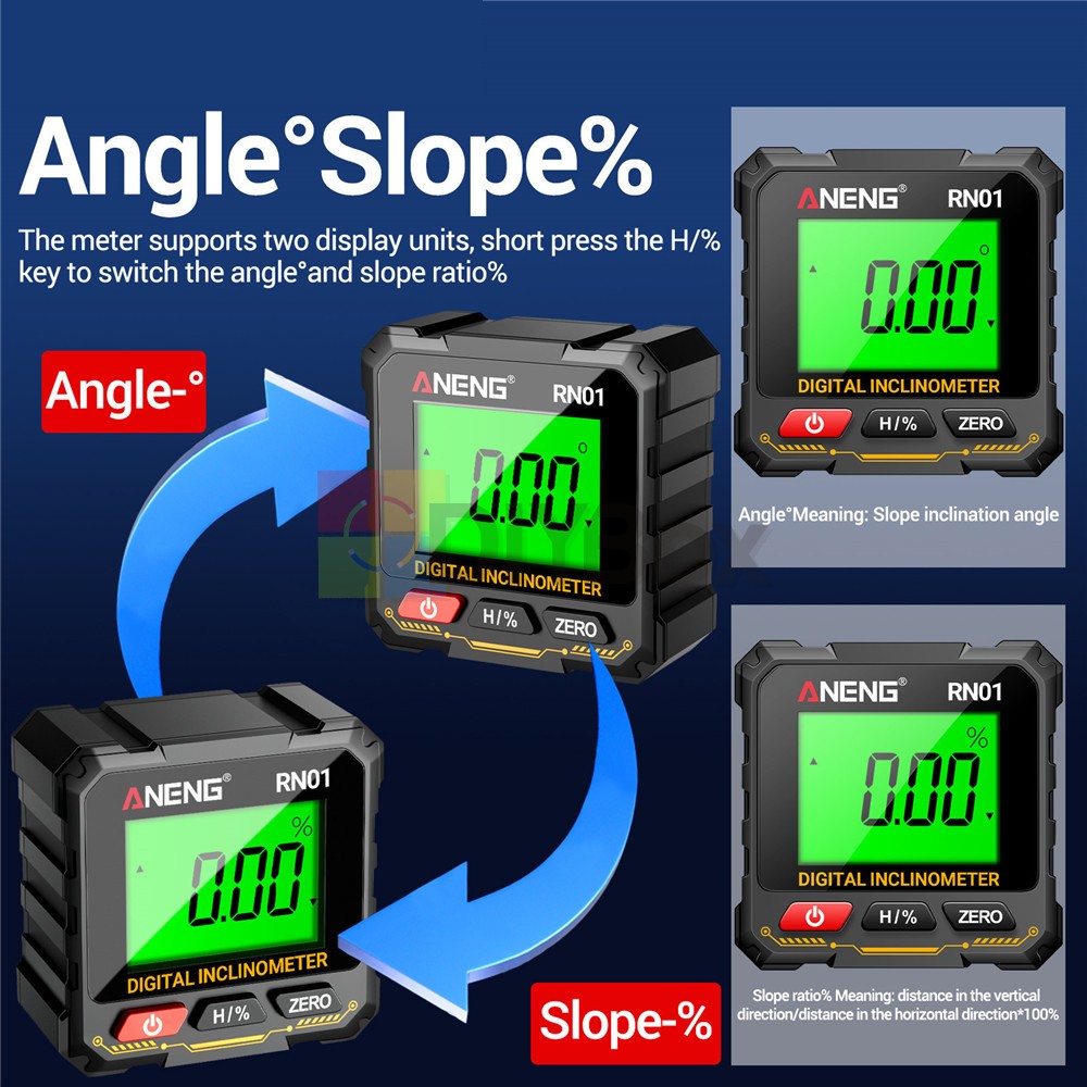 ANENG Digital Angle Finder Magnetic Protractor Level Box Inclinometer Tool 360°