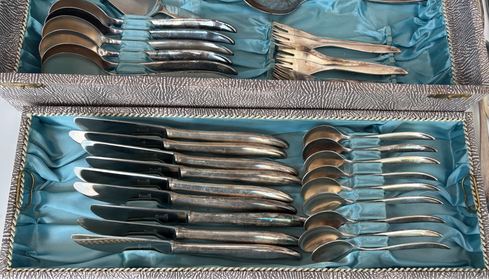 Vintage Ebel Solingen MCM Silverplated 120 Flatware Set Lot 64 Pieces with Chest