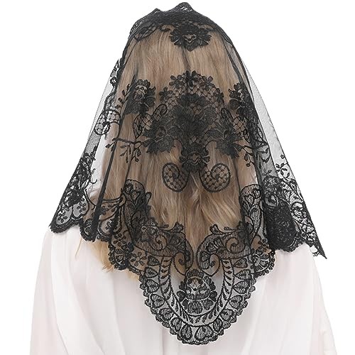 Triangular Mantilla Lace Head Covering Mass Catholic Church Veils Black