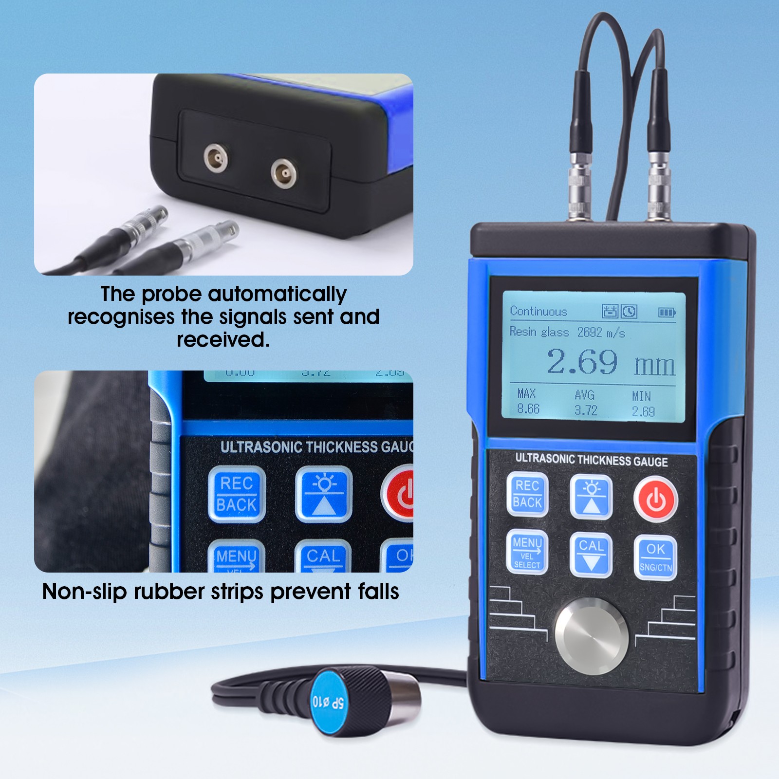 Digital Ultrasonic Thickness Gauge Tester Meter 0.8-500mm Plastic Steel Metal US