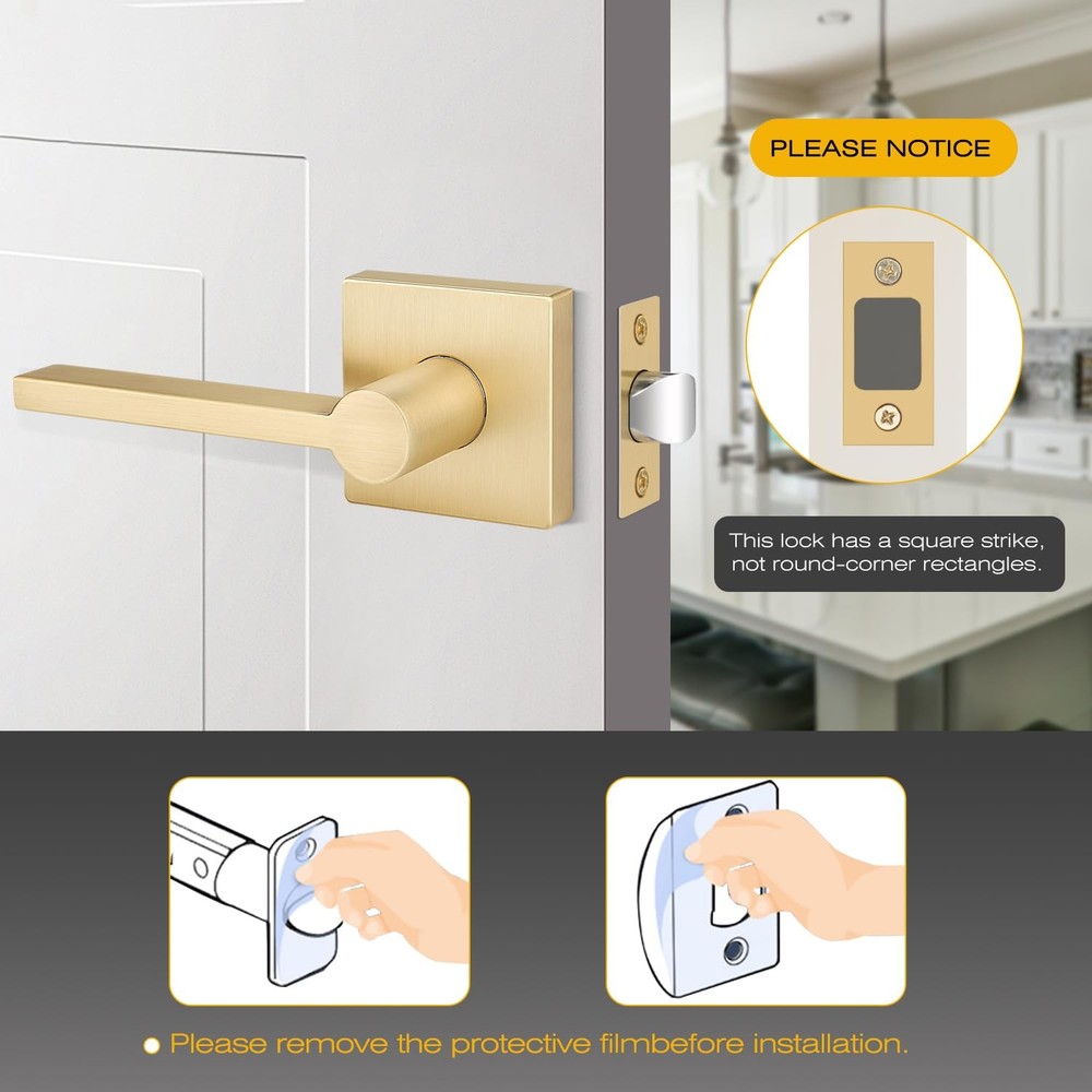EHOMEWARE 4 Pack Passage Door Knobs, Satin Lever, Brass