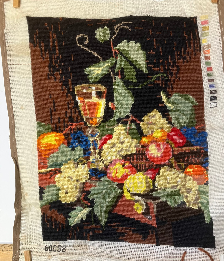 Vintage Needlepoint Fruit & Flowers Preworked