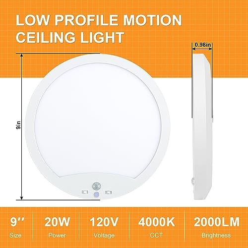 2-Pack 20W Motion Sensor Ceiling Lights Hard-Wired, 9Inch 4000K Neutral White