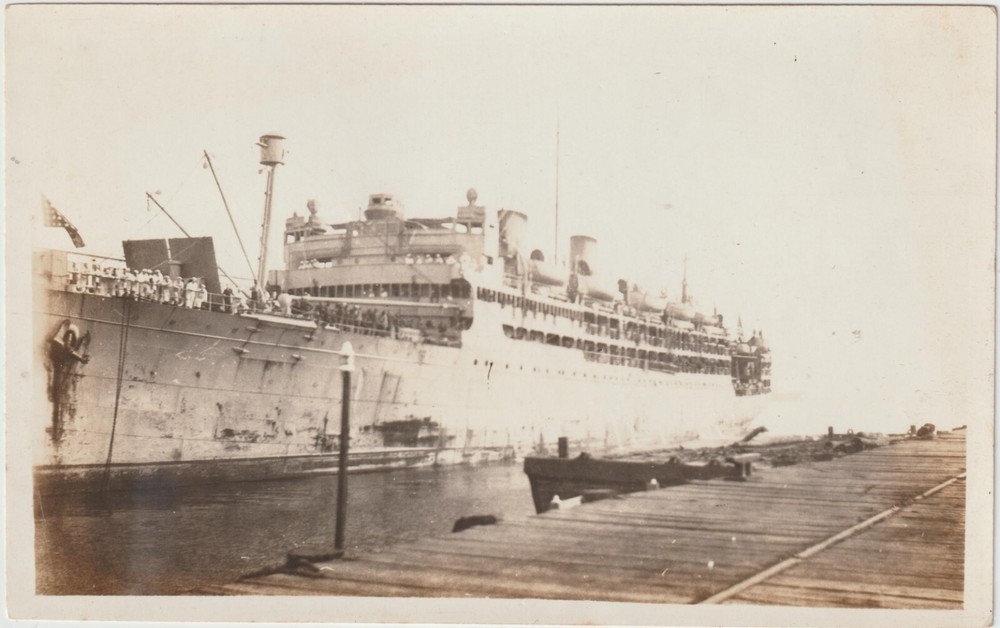 WW1 TROOP TRANSPORT SHIP 5.5" x 3.5" PHOTOGRAPH.