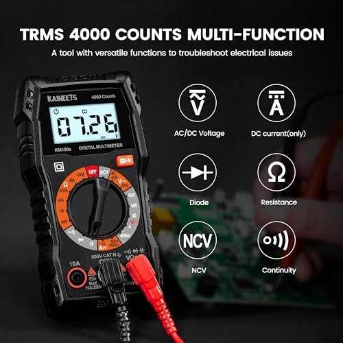 Digital Multimeter with Case, DC AC Voltmeter, Ohm Volt Amp Test Meter KM100