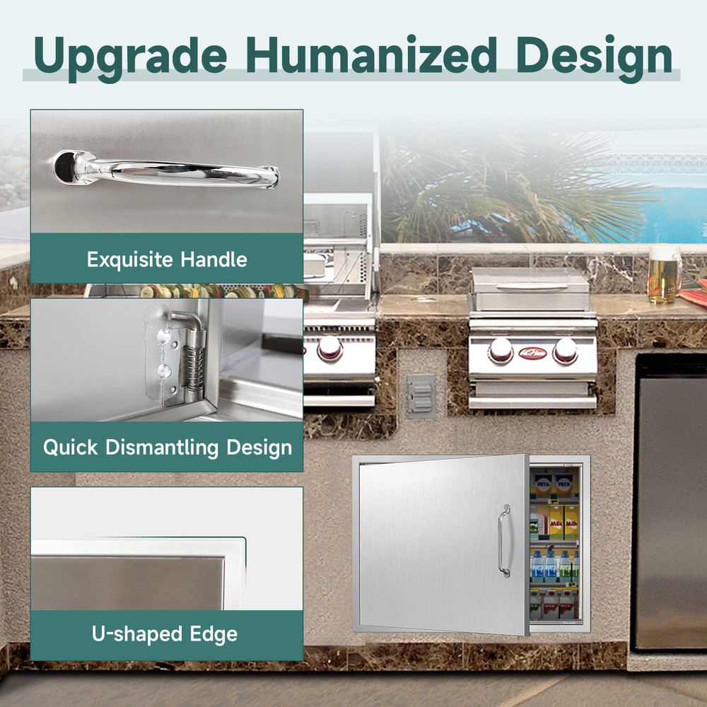 Outdoor Kitchen Doors with Handle Stainless Single Access Flush Mount Door
