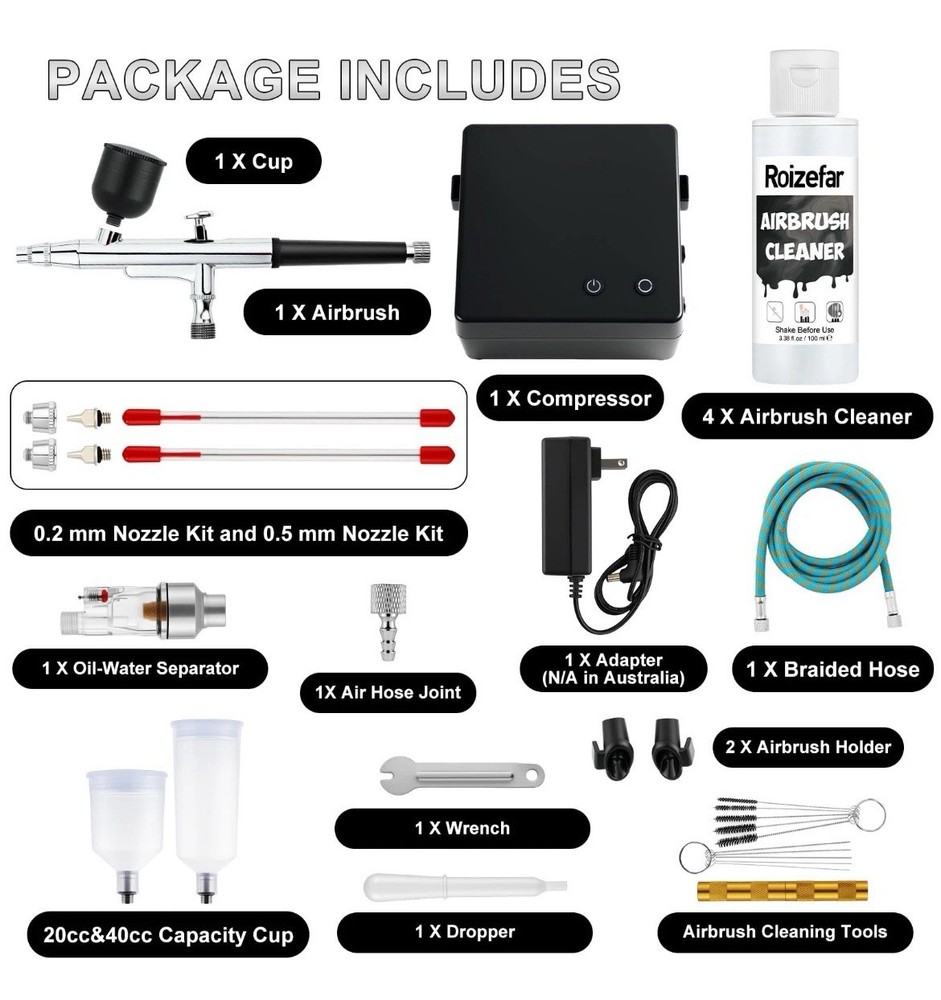 Roizefar Airbrush Kit with Compressor, 55 PSI