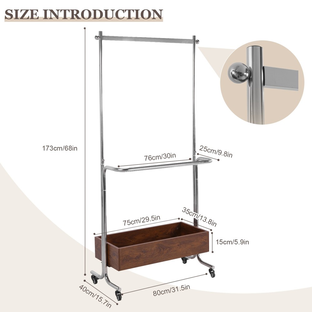 Small Clothes Rack with Wheels Removable Drying Rack Double-pole for Small Space
