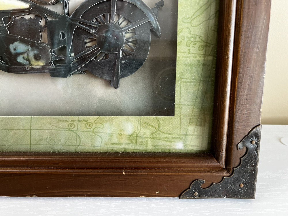 Framed Decorative Motorcycle Cut Out 3D Wall Art 14” X 12”