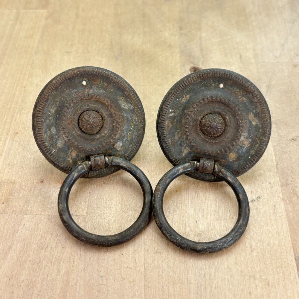 Pair Vintage Metal Drawer Loop Pulls Rings, 2.25"dia, Replacement Hardware
