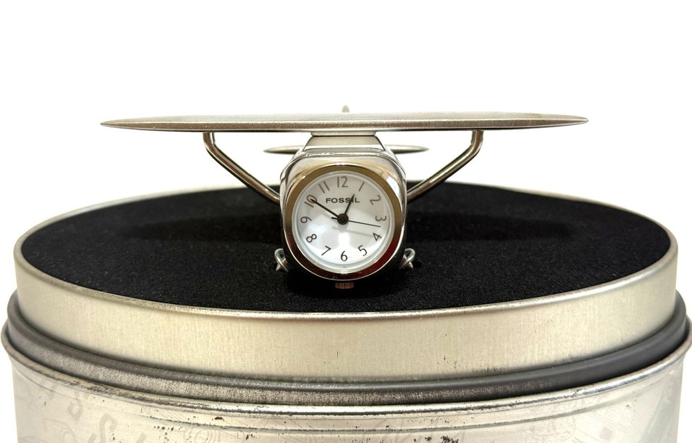 NICE Authentic Fossil Limited Edition Timepiece Airplane Desktop Clock Silver