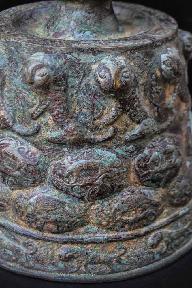 Islamic Mamluk Candlestick Base, Embossed and Engraved Bronze, Middle Eastern