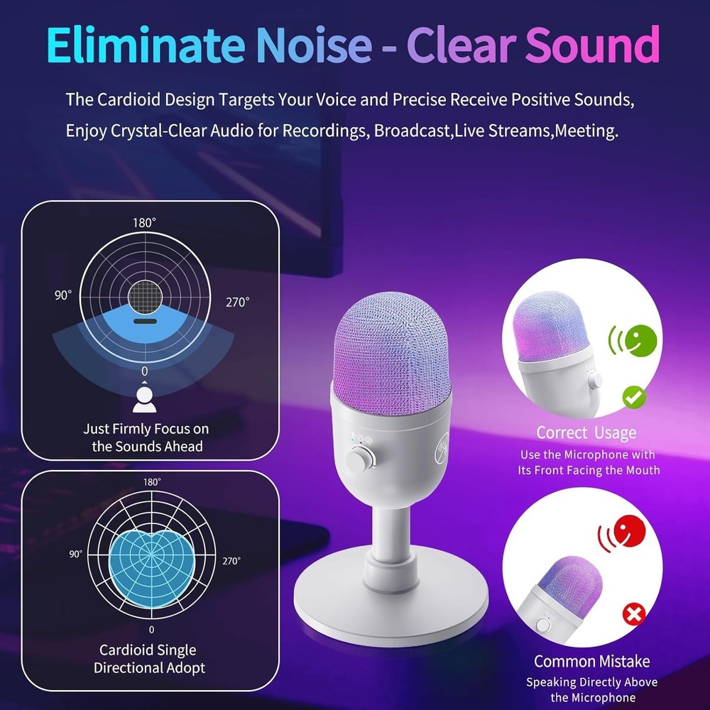 Pro USB Gaming Microphone with Real-Time Control & Advanced Noise Reduction